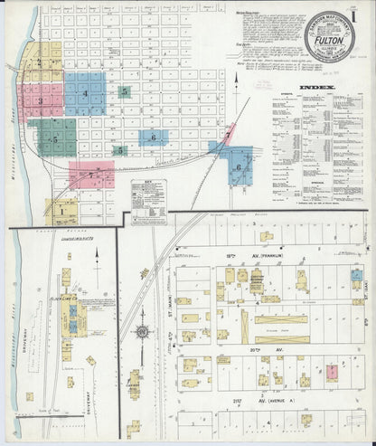 Sanborn Fire Insurance Map from Fulton, Whiteside County, Illinois (1912), Sheet #0001 - Historic Sanborn Fire Insurance Map Print, vintage old map wall art, antique decor, genealogy gift, Illinois Illinois map