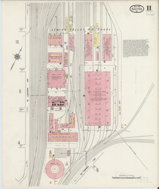 Sanborn Fire Insurance Map from Sayre, Bradford County, Pennsylvania (1915), Sheet #0011 - Historic Sanborn Fire Insurance Map Print, vintage old map wall art, antique decor, genealogy gift, Pennsylvania Pennsylvania map