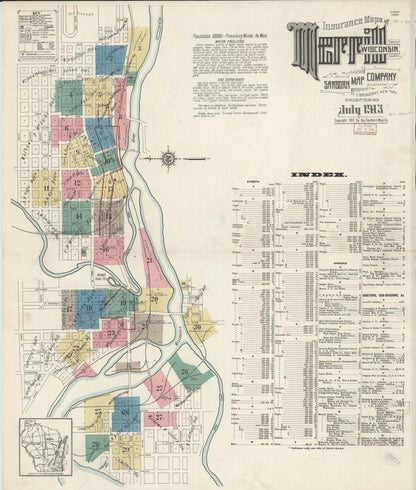 Sanborn Fire Insurance Map from Merrill, Lincoln County, Wisconsin (1913), Sheet #0001 - Complete Map Set gallery image, historic Sanborn map, vintage wall art, Wisconsin Wisconsin