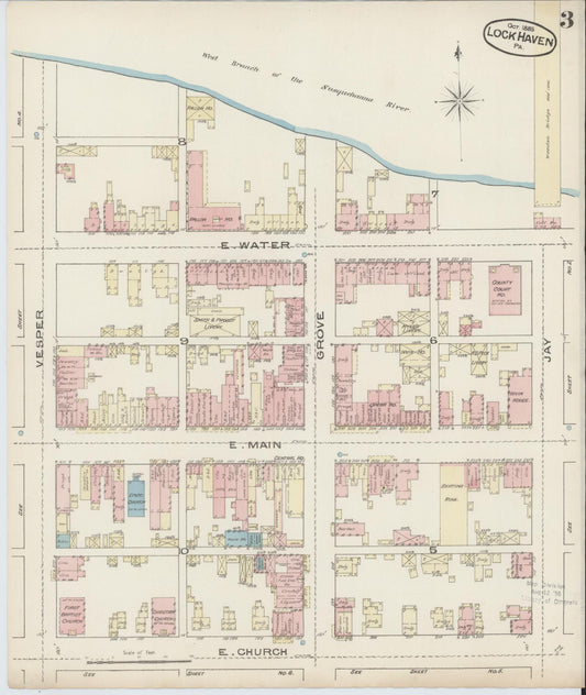 Sanborn Fire Insurance Map from Lock Haven, Clinton County, Pennsylvania (1885), Sheet #0003 - Historic Sanborn Fire Insurance Map Print, vintage old map wall art, antique decor, genealogy gift, Pennsylvania Pennsylvania map