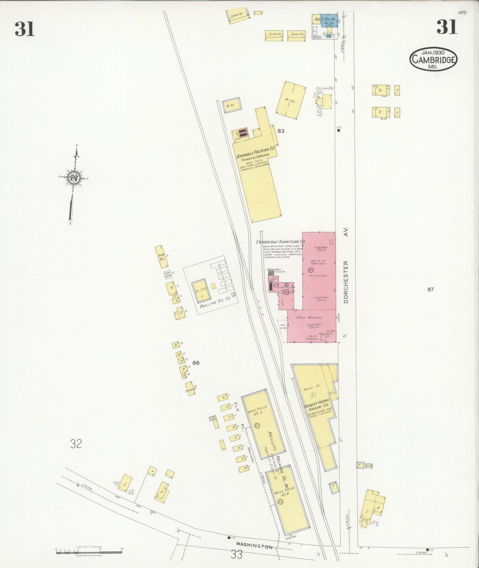 Sanborn Fire Insurance Map from Cambridge, Dorchester County, Maryland (1930), Sheet #0031 - Complete Map Set gallery image, historic Sanborn map, vintage wall art, Maryland Maryland