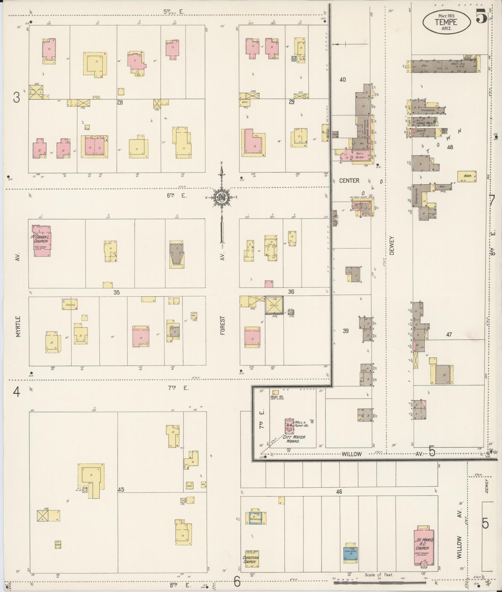 Sanborn Fire Insurance Map from Tempe, Maricopa County, Arizona (1915), Sheet #0005 - Complete Map Set gallery image, historic Sanborn map, vintage wall art, Arizona Arizona