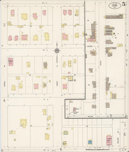 Sanborn Fire Insurance Map from Tempe, Maricopa County, Arizona (1915), Sheet #0005 - Complete Map Set gallery image, historic Sanborn map, vintage wall art, Arizona Arizona