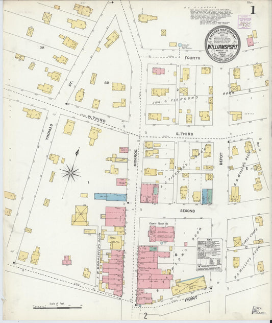 Sanborn Fire Insurance Map from Williamsport, Warren County, Indiana (1905), Sheet #0001 - Historic Sanborn Fire Insurance Map Print, vintage old map wall art, antique decor, genealogy gift, Indiana Indiana map