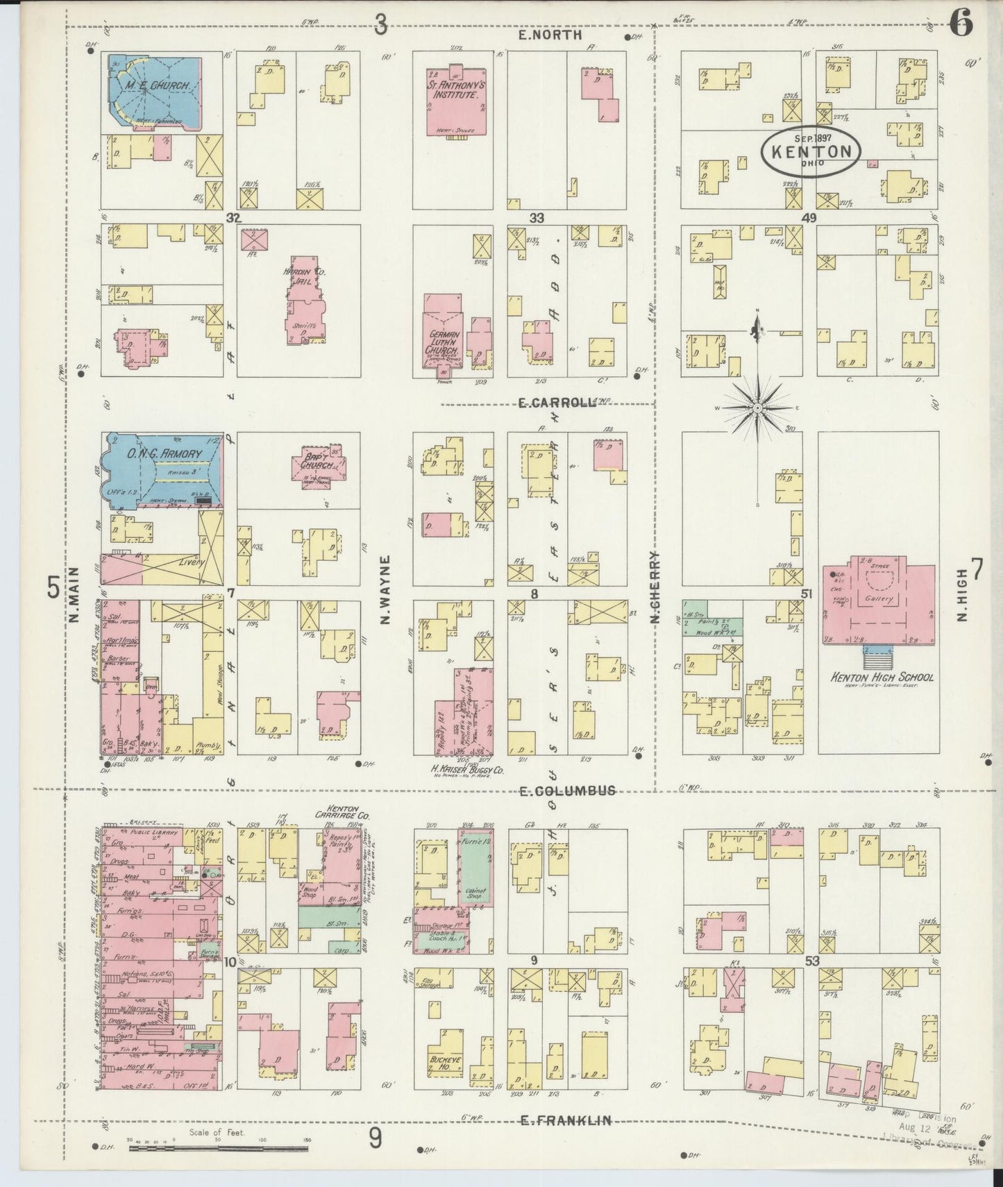 Sanborn Fire Insurance Map from Kenton, Hardin County, Ohio (1897), Sheet #0006 - Complete Map Set gallery image, historic Sanborn map, vintage wall art, Ohio Ohio