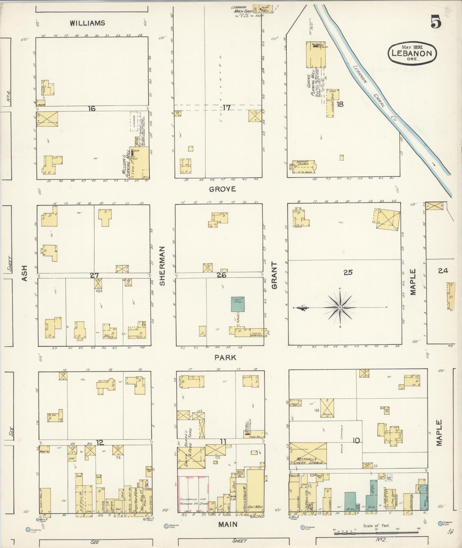 Sanborn Fire Insurance Map from Lebanon, Linn County, Oregon (1892), Sheet #0005 - Complete Map Set gallery image, historic Sanborn map, vintage wall art, Oregon Oregon