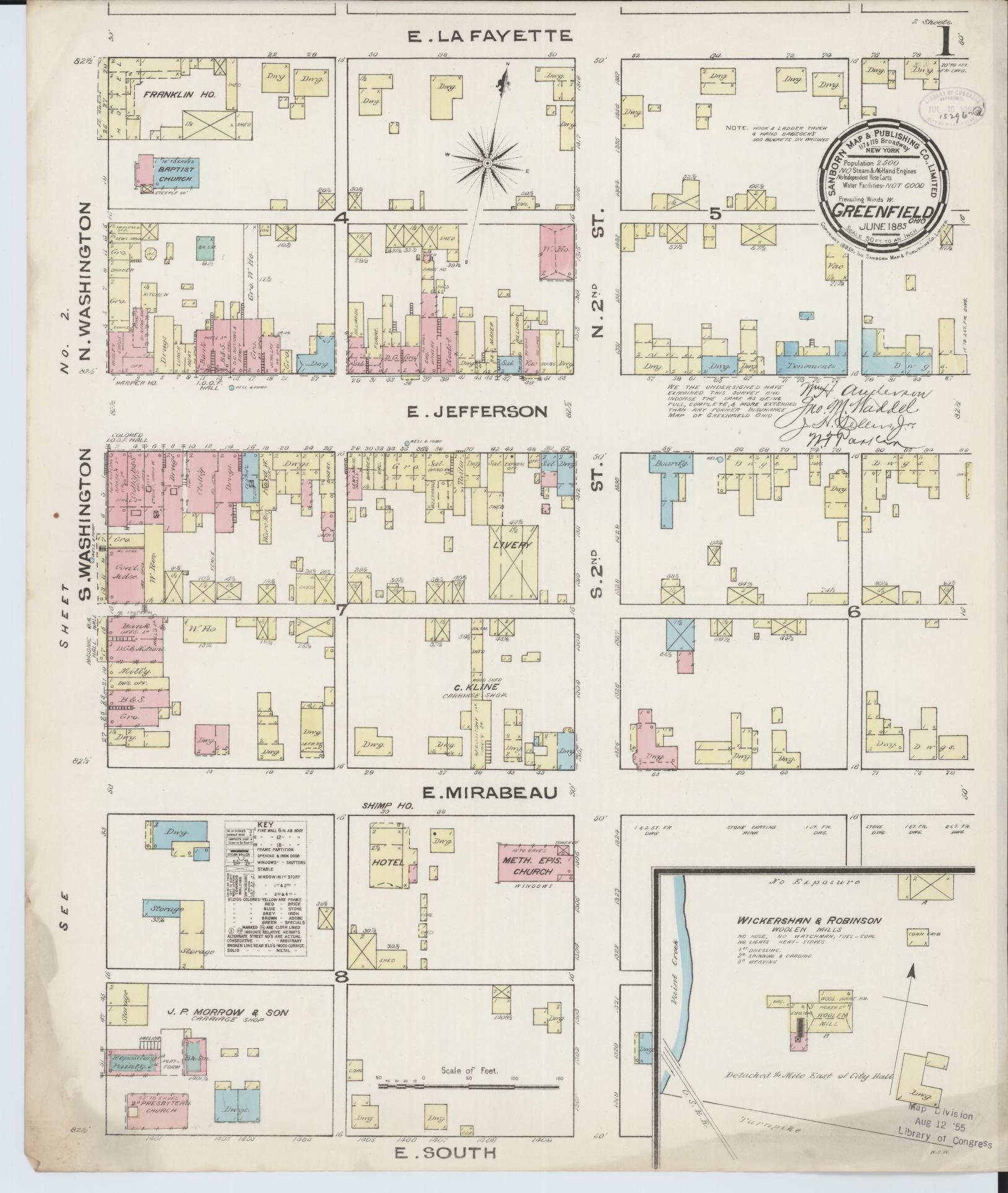 Sanborn Fire Insurance Map from Greenfield, Highland County, Ohio (1885), Sheet #0001 - Historic Sanborn Fire Insurance Map Print, vintage old map wall art, antique decor, genealogy gift, Ohio Ohio map