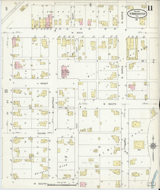 Sanborn Fire Insurance Map from North Manchester, Wabash County, Indiana (1914), Sheet #0011 - Historic Sanborn Fire Insurance Map Print, vintage old map wall art, antique decor, genealogy gift, Indiana Indiana map