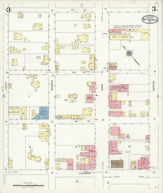 Sanborn Fire Insurance Map from Wytheville, Wythe County, Virginia (1926), Sheet #0003 - Historic Sanborn Fire Insurance Map Print, vintage old map wall art, antique decor, genealogy gift, Virginia Virginia map