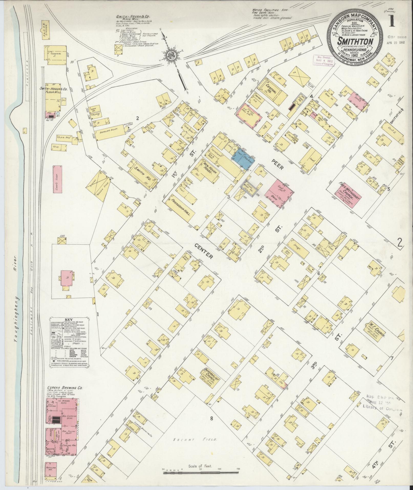 Sanborn Fire Insurance Map from Smithton, Westmoreland County, Pennsylvania (1912), Sheet #0001 - Complete Map Set gallery image, historic Sanborn map, vintage wall art, Pennsylvania Pennsylvania