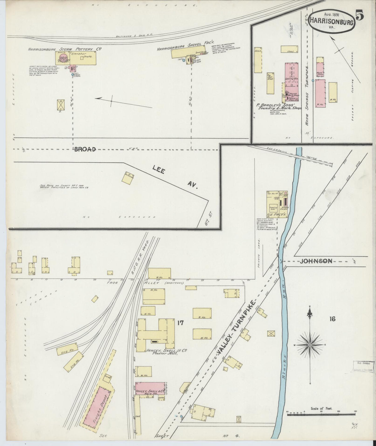 Sanborn Fire Insurance Map from Harrisonburg, Independent Cities, Virginia (1891), Sheet #0005 - Complete Map Set gallery image, historic Sanborn map, vintage wall art, Virginia Virginia