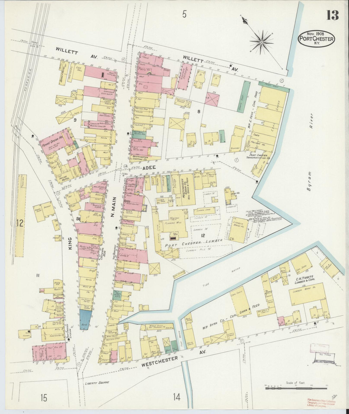 Sanborn Fire Insurance Map from Port Chester, Westchester County, New York (1908), Sheet #0013 - Complete Map Set gallery image, historic Sanborn map, vintage wall art, New York New York