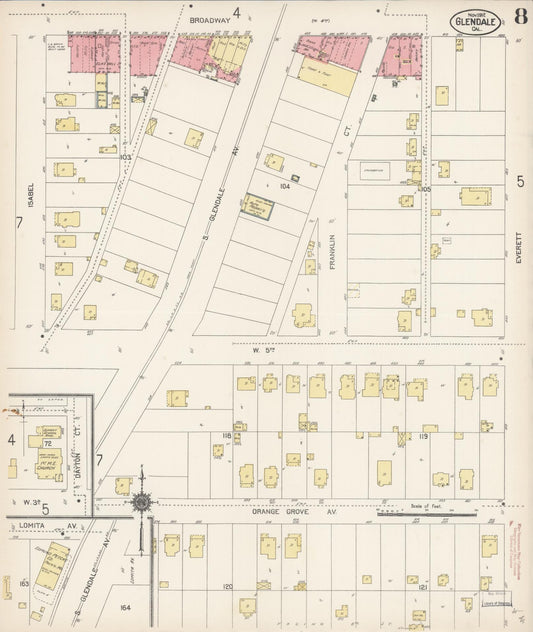 Sanborn Fire Insurance Map from Glendale, Los Angeles County, California (1912), Sheet #0008 - Historic Sanborn Fire Insurance Map Print, vintage old map wall art, antique decor, genealogy gift, California California map