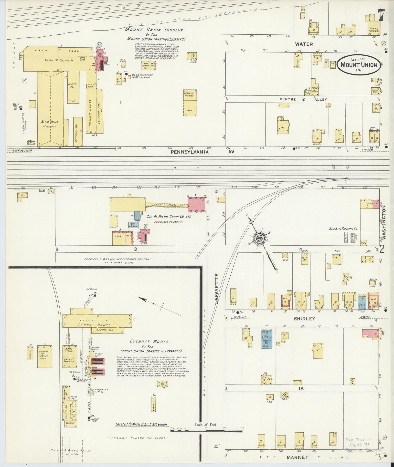 Sanborn Fire Insurance Map from Mount Union, Huntingdon County, Pennsylvania (1911), Sheet #0007 - Historic Sanborn Fire Insurance Map Print, vintage old map wall art, antique decor, genealogy gift, Pennsylvania Pennsylvania map