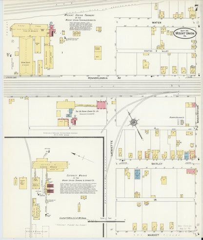 Sanborn Fire Insurance Map from Mount Union, Huntingdon County, Pennsylvania (1911), Sheet #0007 - Historic Sanborn Fire Insurance Map Print, vintage old map wall art, antique decor, genealogy gift, Pennsylvania Pennsylvania map