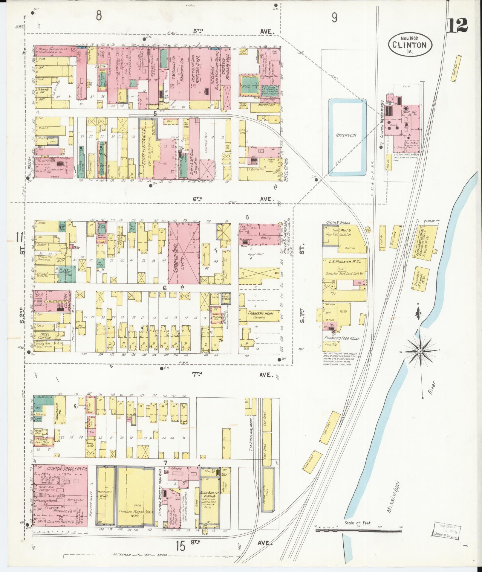 Sanborn Fire Insurance Map from Clinton, Clinton County, Iowa (1902), Sheet #0012 - Historic Sanborn Fire Insurance Map Print