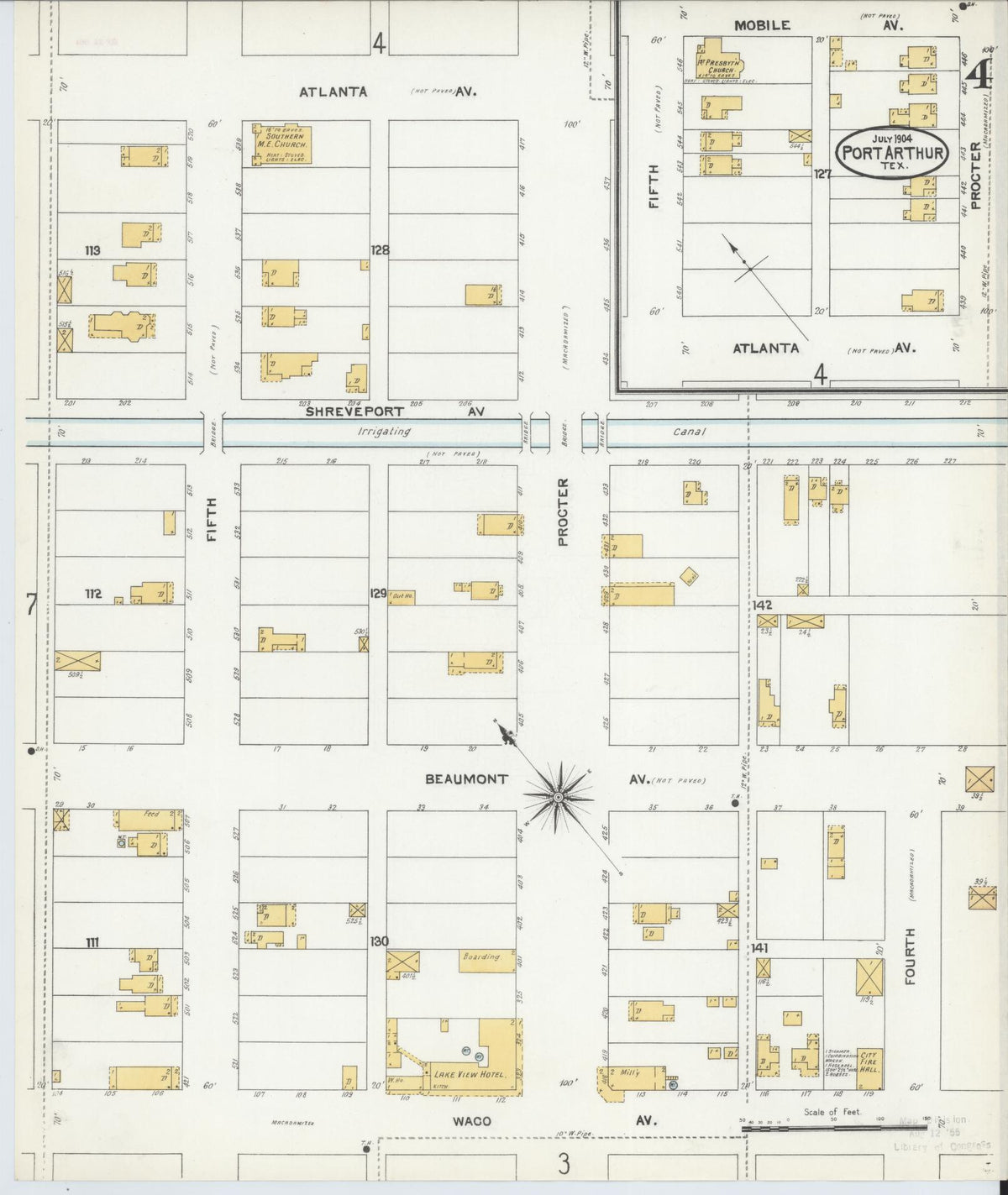 Sanborn Fire Insurance Map from Port Arthur, Jefferson County, Texas (1904), Sheet #0004 - Historic Sanborn Fire Insurance Map Print, vintage old map wall art, antique decor, genealogy gift, Texas Texas map