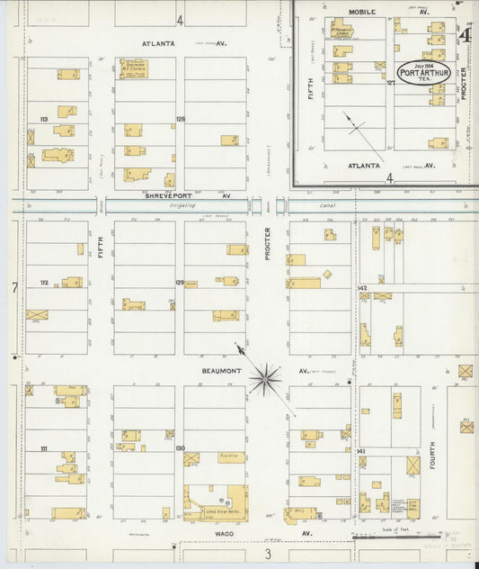 Sanborn Fire Insurance Map from Port Arthur, Jefferson County, Texas (1904), Sheet #0004 - Historic Sanborn Fire Insurance Map Print, vintage old map wall art, antique decor, genealogy gift, Texas Texas map