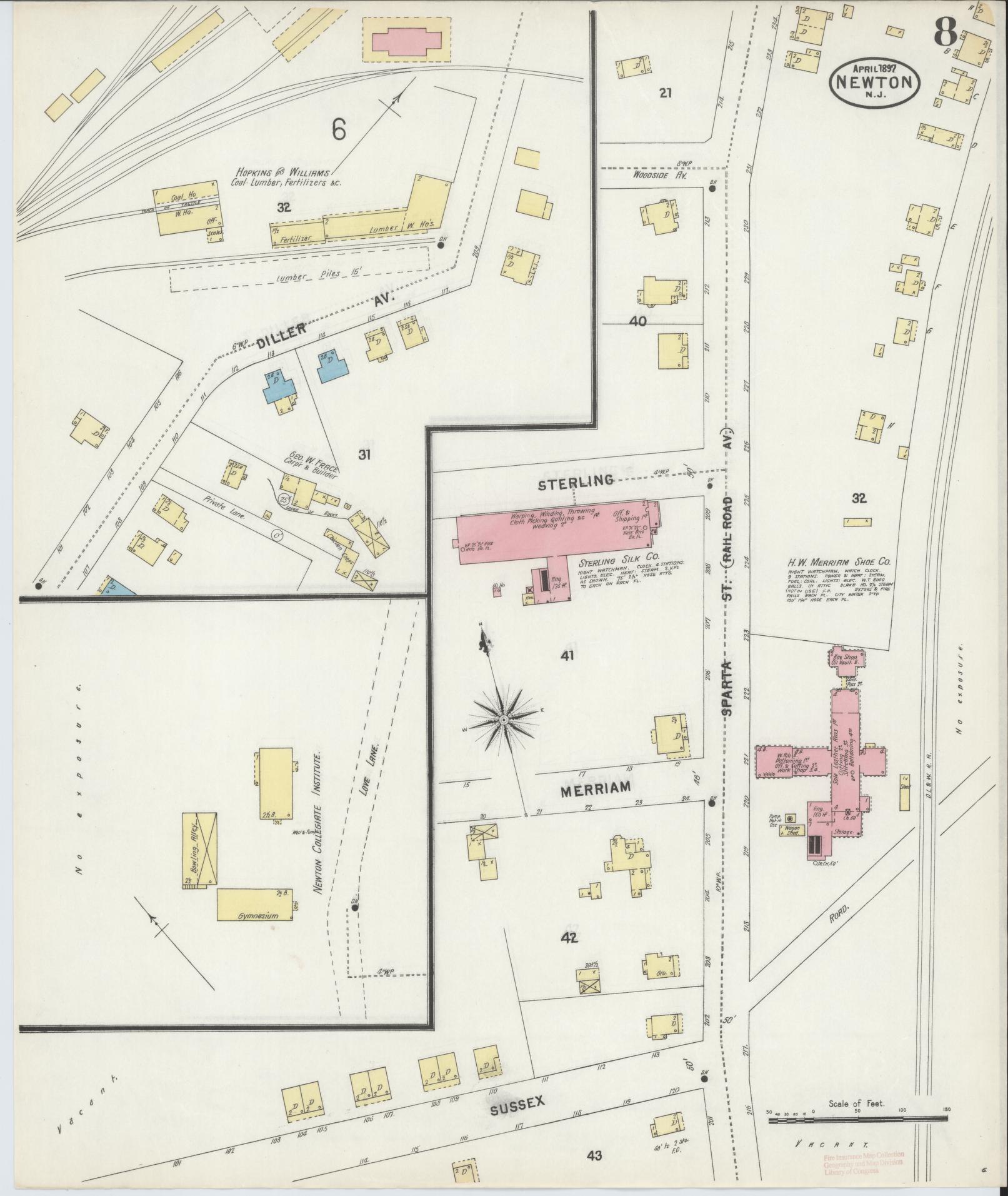 Sanborn Fire Insurance Map from Newton, Sussex County, New Jersey (1897), Sheet #0008 - Historic Sanborn Fire Insurance Map Print, vintage old map wall art, antique decor, genealogy gift, New Jersey New Jersey map