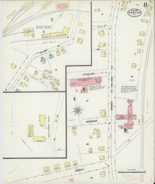 Sanborn Fire Insurance Map from Newton, Sussex County, New Jersey (1897), Sheet #0008 - Historic Sanborn Fire Insurance Map Print, vintage old map wall art, antique decor, genealogy gift, New Jersey New Jersey map