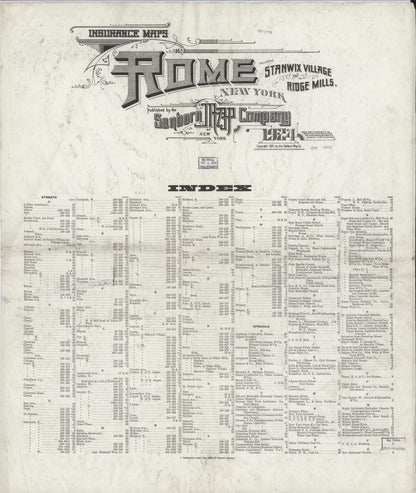 Sanborn Fire Insurance Map from Rome, Oneida County, New York (1924), Sheet #0001 - Historic Sanborn Fire Insurance Map Print, vintage old map wall art, antique decor, genealogy gift, New York New York map
