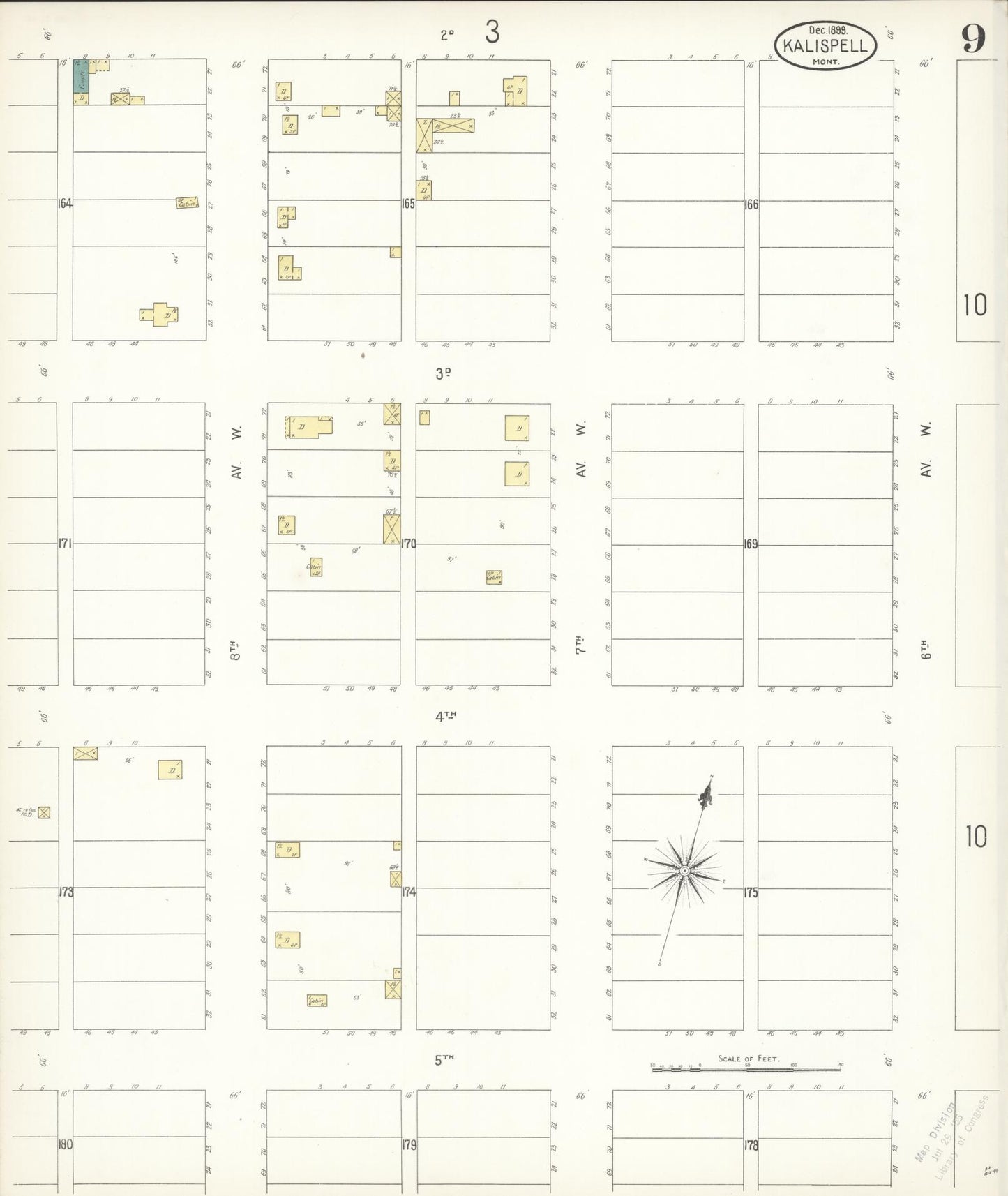 Sanborn Fire Insurance Map from Kalispell, Flathead County, Montana (1899), Sheet #0009 - Complete Map Set gallery image, historic Sanborn map, vintage wall art, Montana Montana