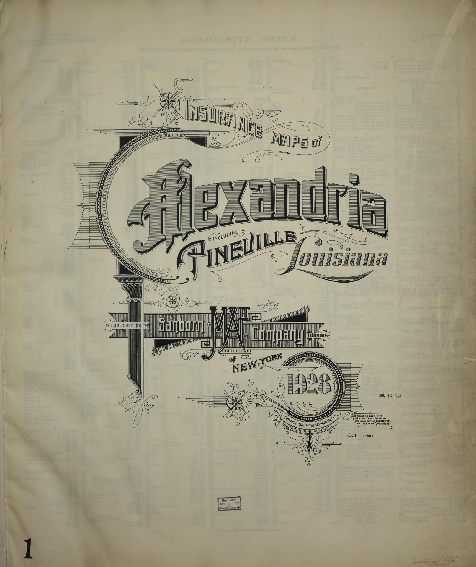 Sanborn Fire Insurance Map from Alexandria, Rapides Parish, Louisiana (1928), Sheet #0001 - Historic Sanborn Fire Insurance Map Print, vintage old map wall art, antique decor, genealogy gift, Louisiana Louisiana map