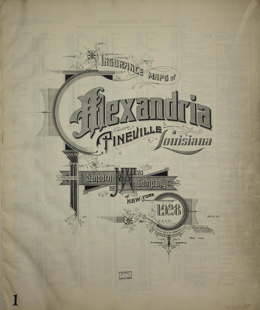 Sanborn Fire Insurance Map from Alexandria, Rapides Parish, Louisiana (1928), Sheet #0001 - Historic Sanborn Fire Insurance Map Print, vintage old map wall art, antique decor, genealogy gift, Louisiana Louisiana map