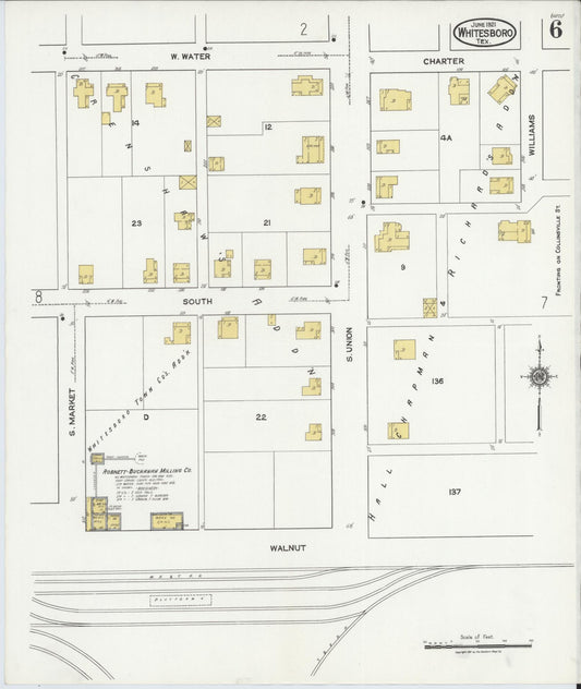 Sanborn Fire Insurance Map from Whitesboro, Grayson County, Texas (1921), Sheet #0006 - Historic Sanborn Fire Insurance Map Print, vintage old map wall art, antique decor, genealogy gift, Texas Texas map
