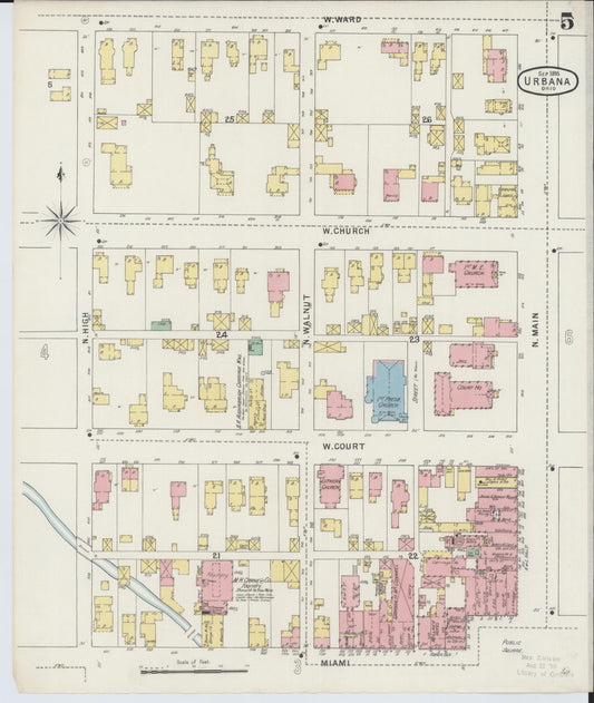 Sanborn Fire Insurance Map from Urbana, Champaign County, Ohio (1895), Sheet #0005 - Historic Sanborn Fire Insurance Map Print, vintage old map wall art, antique decor, genealogy gift, Ohio Ohio map