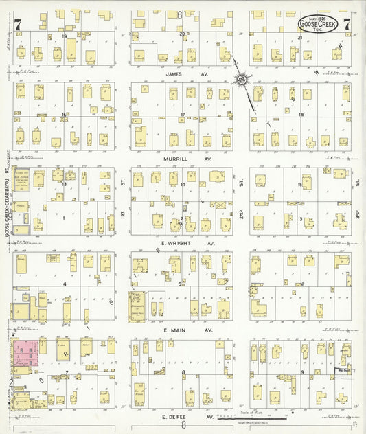 Sanborn Fire Insurance Map from Goose Creek, Harris County, Texas (1926), Sheet #0007 - Historic Sanborn Fire Insurance Map Print, vintage old map wall art, antique decor, genealogy gift, Texas Texas map