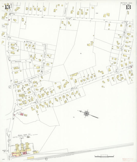 Sanborn Fire Insurance Map from Whitman, Plymouth County, Massachusetts (1939), Sheet #0013 - Historic Sanborn Fire Insurance Map Print, vintage old map wall art, antique decor, genealogy gift, Massachusetts Massachusetts map