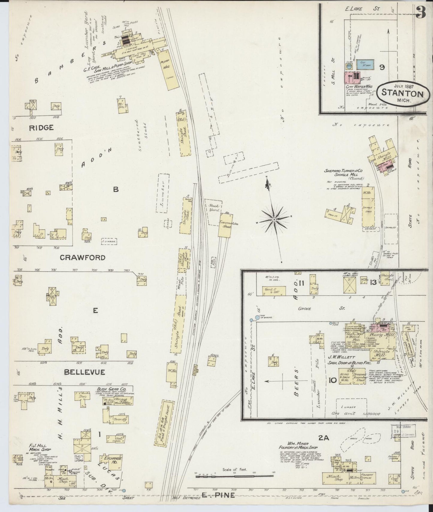 Sanborn Fire Insurance Map from Stanton, Montcalm County, Michigan (1887), Sheet #0003 - Complete Map Set gallery image, historic Sanborn map, vintage wall art, Michigan Michigan