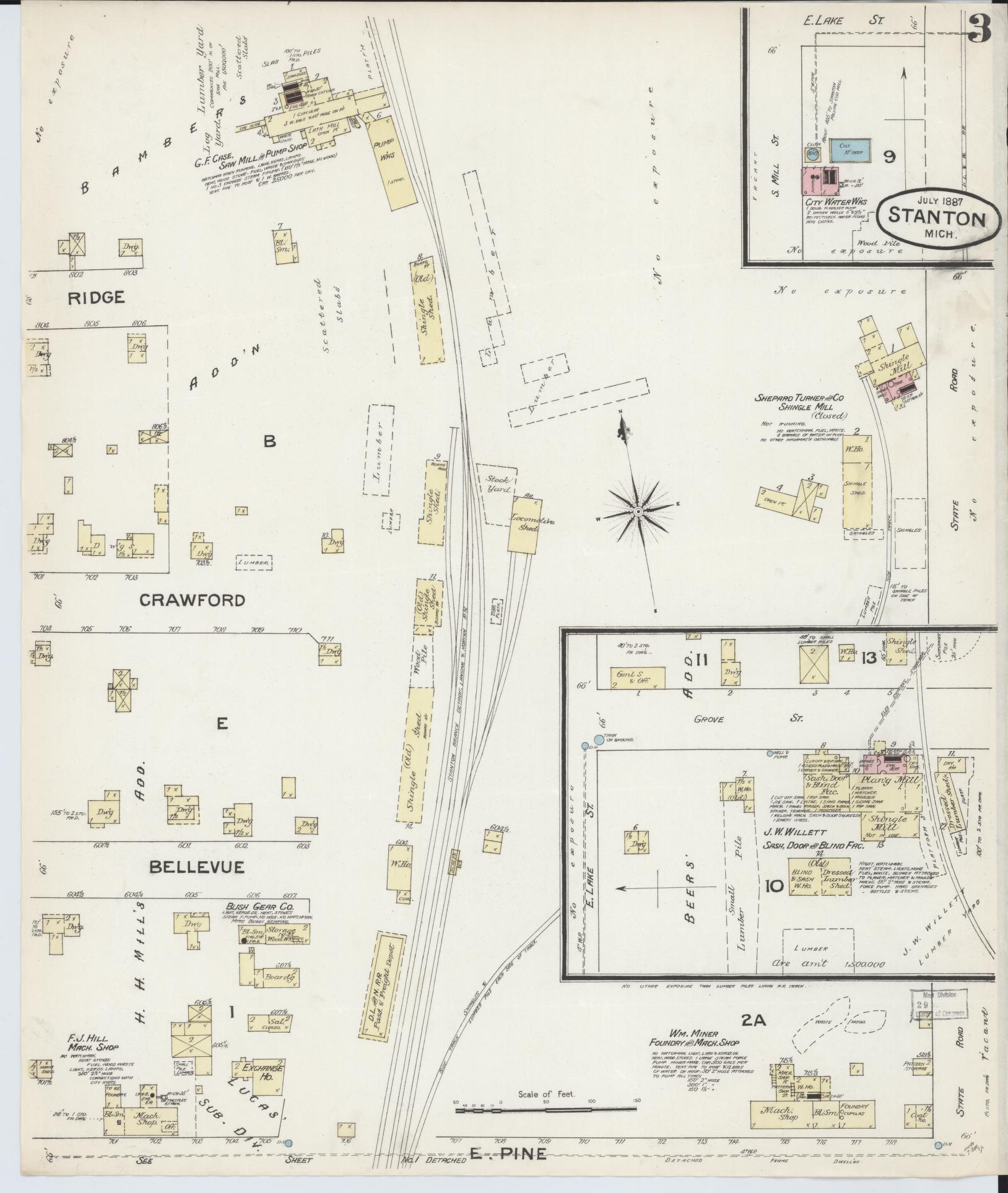 Sanborn Fire Insurance Map from Stanton, Montcalm County, Michigan (1887), Sheet #0003 - Complete Map Set gallery image, historic Sanborn map, vintage wall art, Michigan Michigan