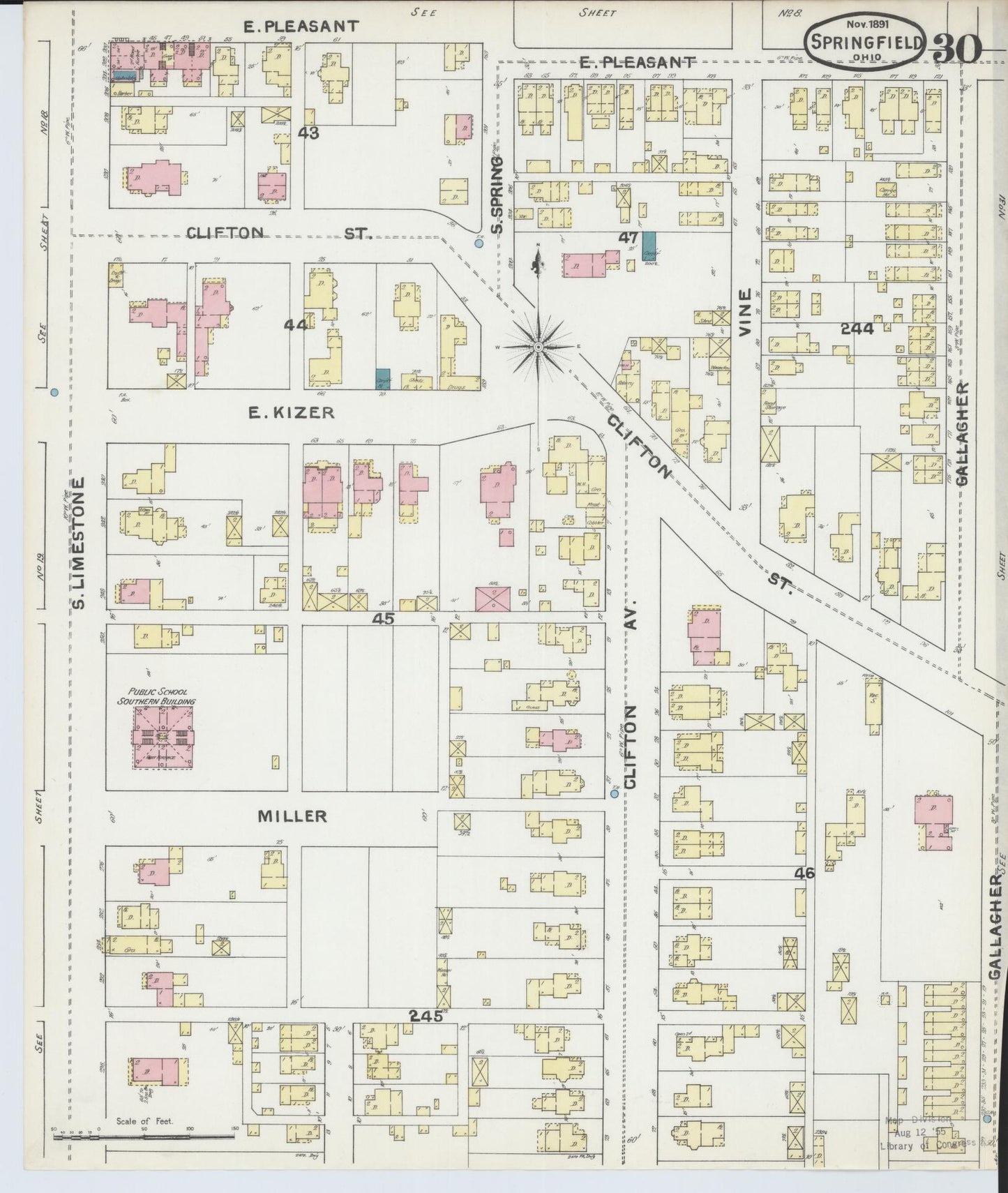 Sanborn Fire Insurance Map from Springfield, Clark County, Ohio (1891), Sheet #0030 - Historic Sanborn Fire Insurance Map Print, vintage old map wall art, antique decor, genealogy gift, Ohio Ohio map