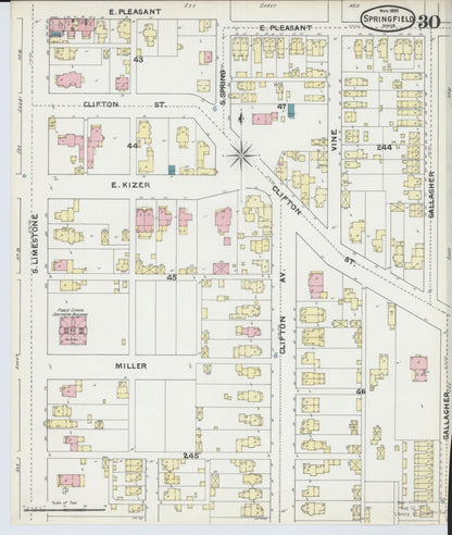 Sanborn Fire Insurance Map from Springfield, Clark County, Ohio (1891), Sheet #0030 - Historic Sanborn Fire Insurance Map Print, vintage old map wall art, antique decor, genealogy gift, Ohio Ohio map