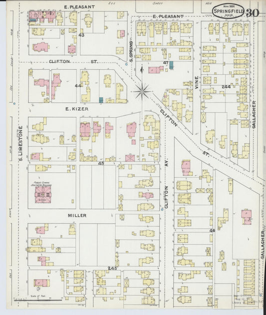 Sanborn Fire Insurance Map from Springfield, Clark County, Ohio (1891), Sheet #0030 - Historic Sanborn Fire Insurance Map Print, vintage old map wall art, antique decor, genealogy gift, Ohio Ohio map