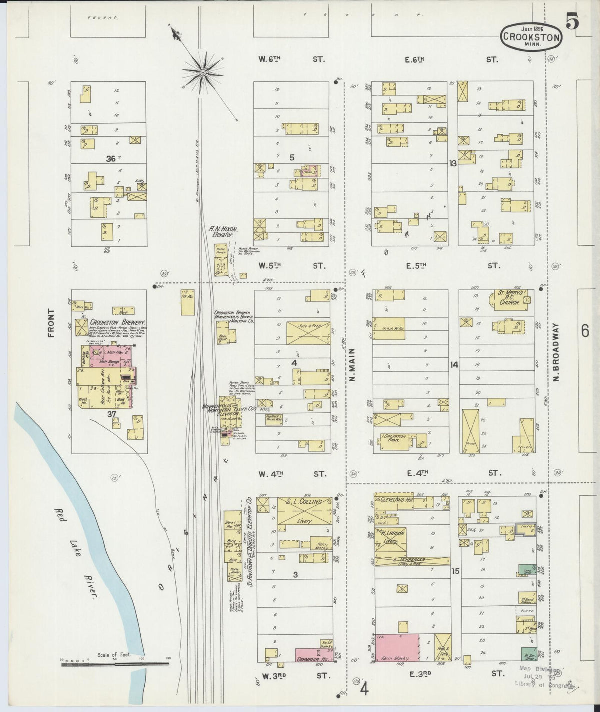 Sanborn Fire Insurance Map from Crookston, Polk County, Minnesota (1896), Sheet #0005 - Complete Map Set gallery image, historic Sanborn map, vintage wall art, Minnesota Minnesota