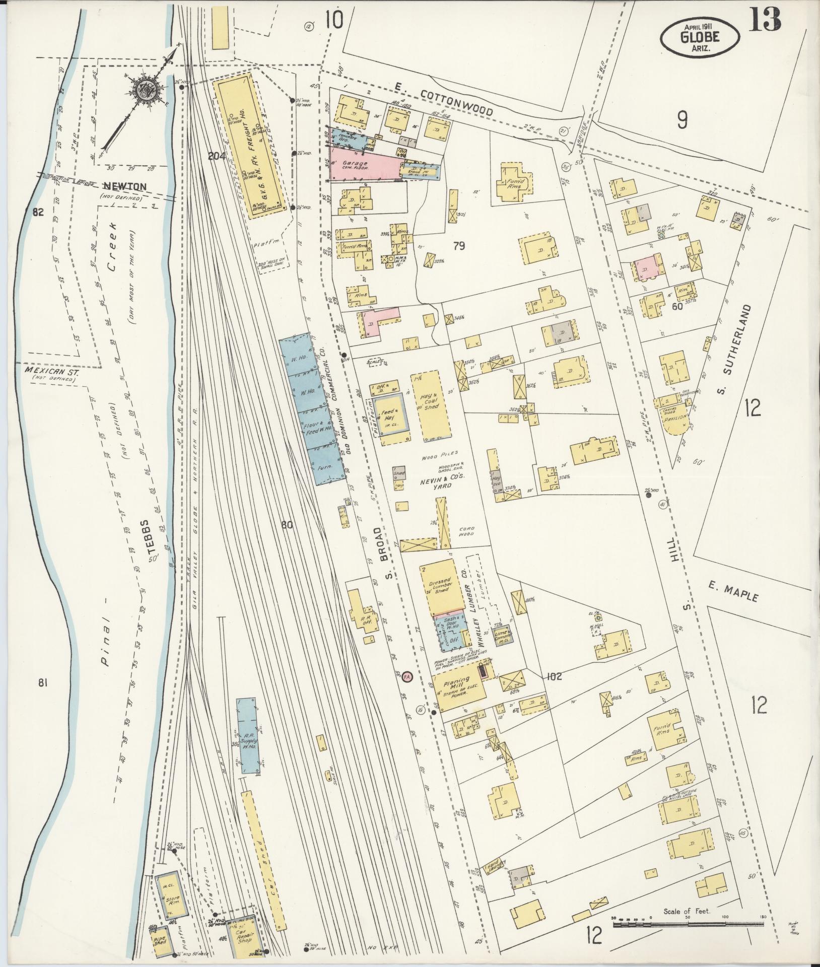 Sanborn Fire Insurance Map from Globe, Gila County, Arizona (1911), Sheet #0013 - Complete Map Set gallery image, historic Sanborn map, vintage wall art, Arizona Arizona