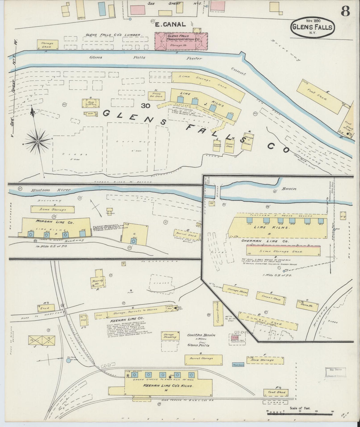 Sanborn Fire Insurance Map from Glens Falls, Warren County, New York (1890), Sheet #0008 - Complete Map Set gallery image, historic Sanborn map, vintage wall art, New York New York