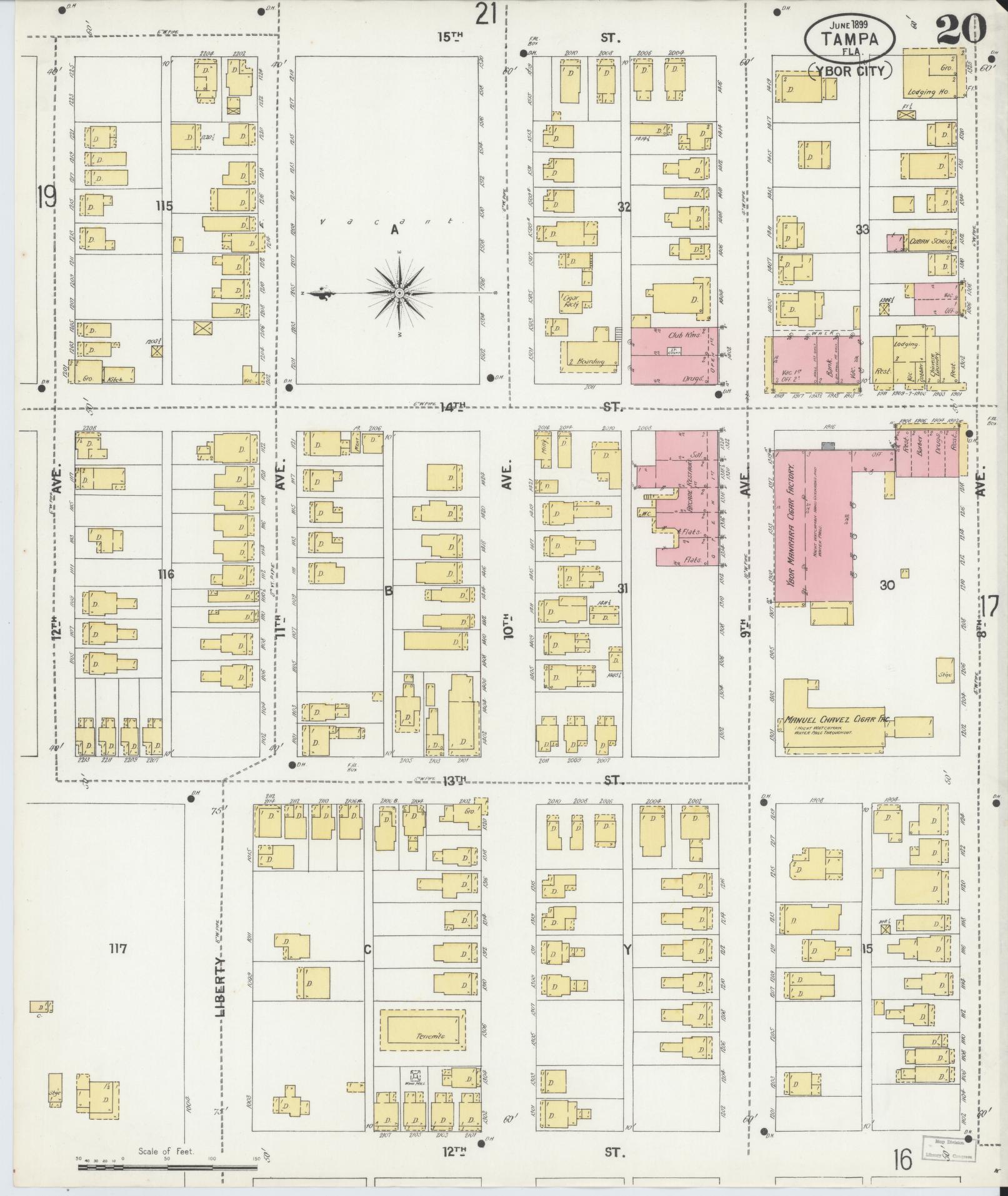 Sanborn Fire Insurance Map from Tampa, Hillsborough County, Florida (1899), Sheet #0020 - Historic Sanborn Fire Insurance Map Print, vintage old map wall art, antique decor, genealogy gift, Florida Florida map