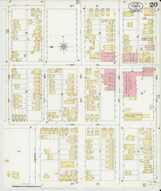 Sanborn Fire Insurance Map from Tampa, Hillsborough County, Florida (1899), Sheet #0020 - Historic Sanborn Fire Insurance Map Print, vintage old map wall art, antique decor, genealogy gift, Florida Florida map