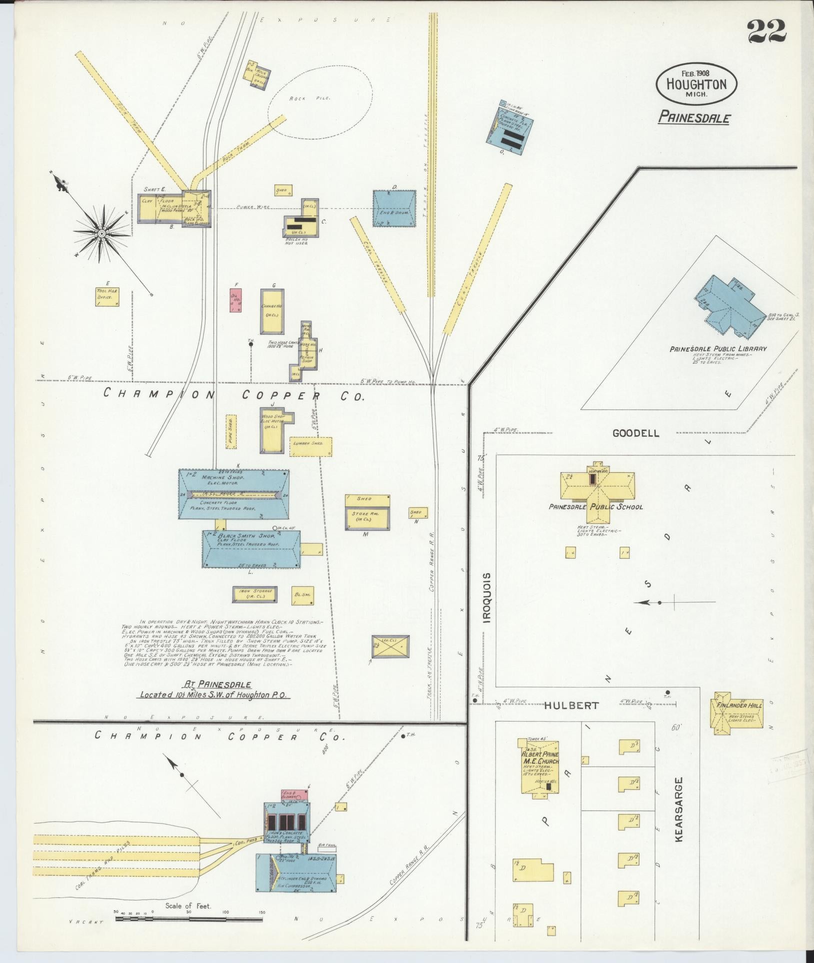 Sanborn Fire Insurance Map from Houghton, Houghton County, Michigan (1908), Sheet #0022 - Historic Sanborn Fire Insurance Map Print, vintage old map wall art, antique decor, genealogy gift, Michigan Michigan map