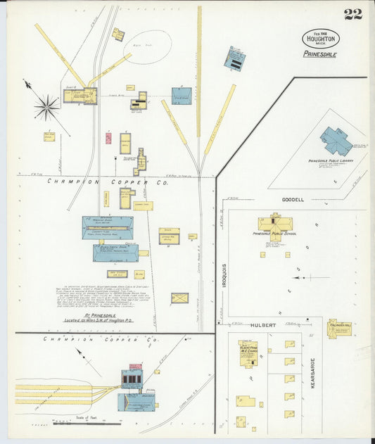 Sanborn Fire Insurance Map from Houghton, Houghton County, Michigan (1908), Sheet #0022 - Historic Sanborn Fire Insurance Map Print, vintage old map wall art, antique decor, genealogy gift, Michigan Michigan map