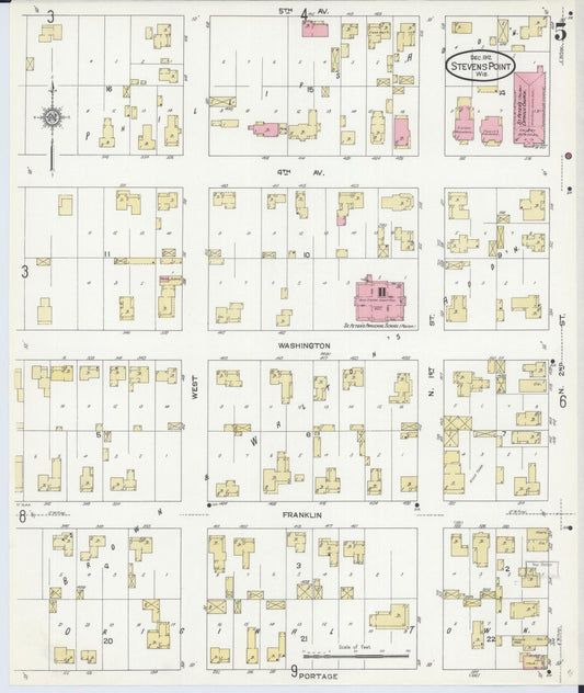 Sanborn Fire Insurance Map from Stevens Point, Portage County, Wisconsin (1912), Sheet #0005 - Historic Sanborn Fire Insurance Map Print, vintage old map wall art, antique decor, genealogy gift, Wisconsin Wisconsin map