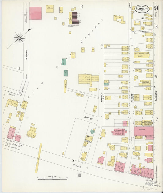 Sanborn Fire Insurance Map from Plymouth, Luzerne County, Pennsylvania (1907), Sheet #0009 - Historic Sanborn Fire Insurance Map Print, vintage old map wall art, antique decor, genealogy gift, Pennsylvania Pennsylvania map