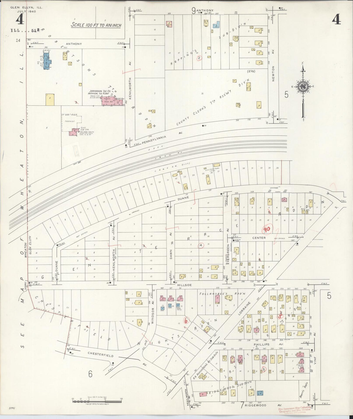 Sanborn Fire Insurance Map from Glen Ellyn, Du Page County, Illinois (1946), Sheet #0004 - Complete Map Set gallery image, historic Sanborn map, vintage wall art, Illinois Illinois
