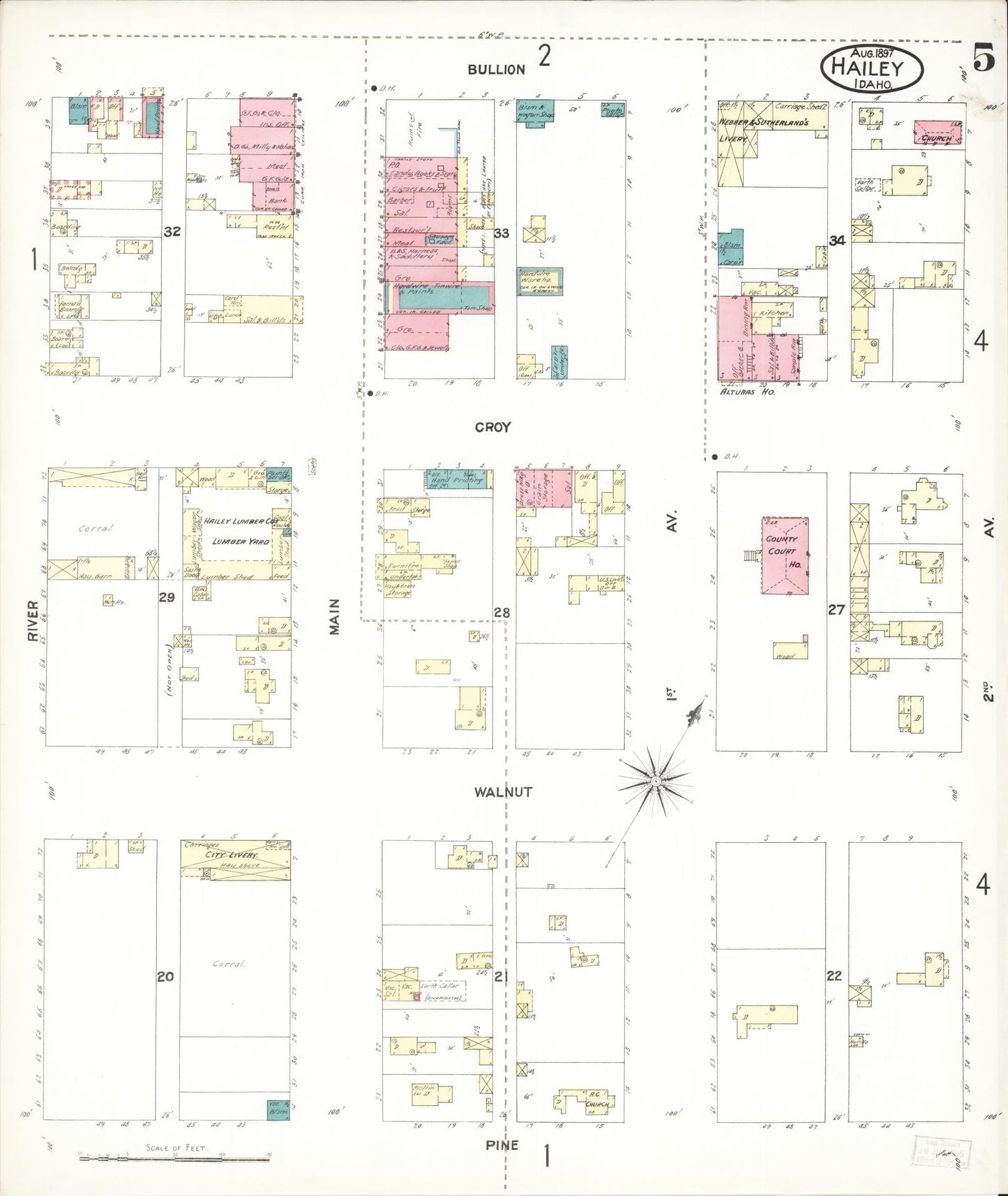 Sanborn Fire Insurance Map from Hailey, Blaine County, Idaho (1897), Sheet #0005 - Historic Sanborn Fire Insurance Map Print, vintage old map wall art, antique decor, genealogy gift, Idaho Idaho map
