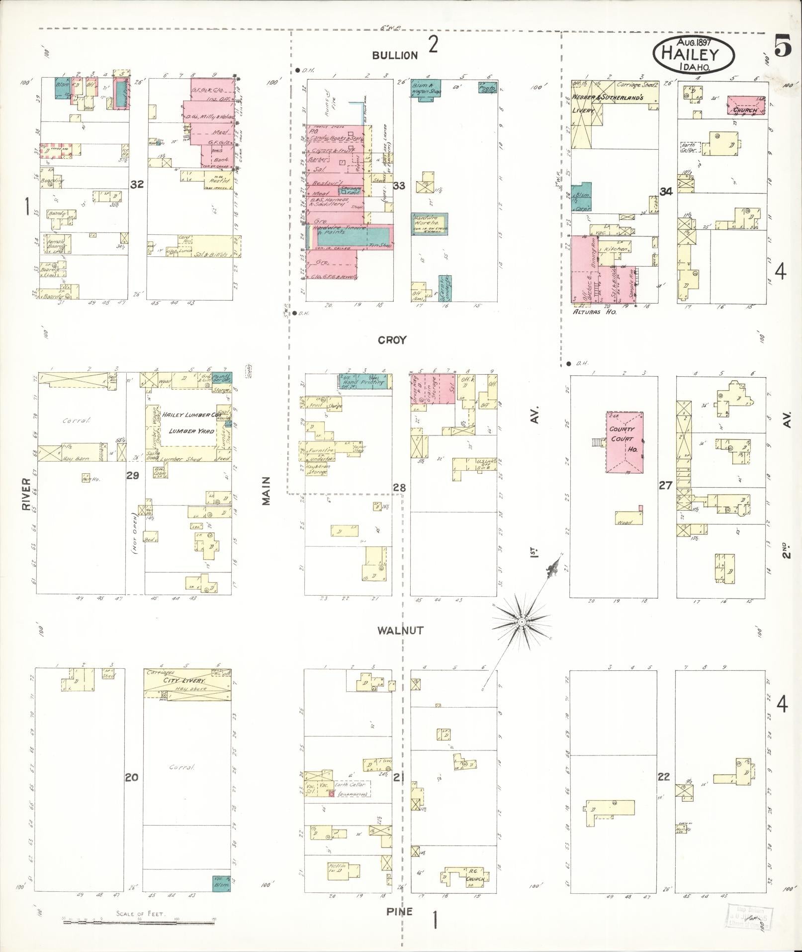 Sanborn Fire Insurance Map from Hailey, Blaine County, Idaho (1897), Sheet #0005 - Historic Sanborn Fire Insurance Map Print, vintage old map wall art, antique decor, genealogy gift, Idaho Idaho map
