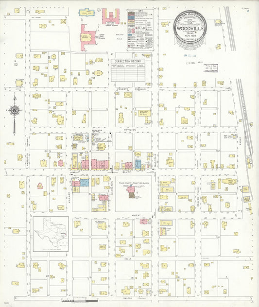 Sanborn Fire Insurance Map from Woodville, Tyler County, Texas (1938), Sheet #0001 - Historic Sanborn Fire Insurance Map Print, vintage old map wall art, antique decor, genealogy gift, Texas Texas map